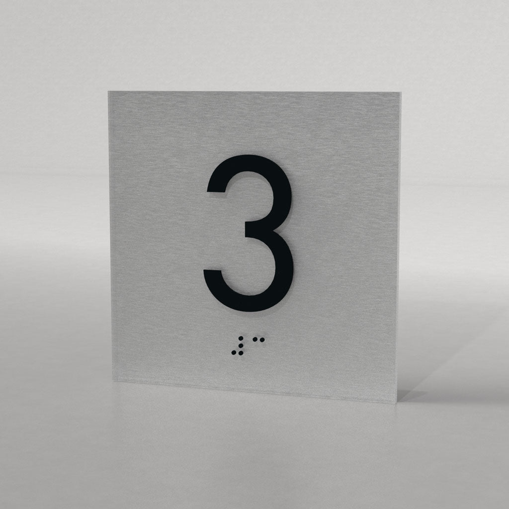 Elevator Floor Number Sign, Customizable, ADA, 4″ x 4″, Brushed Aluminum Look