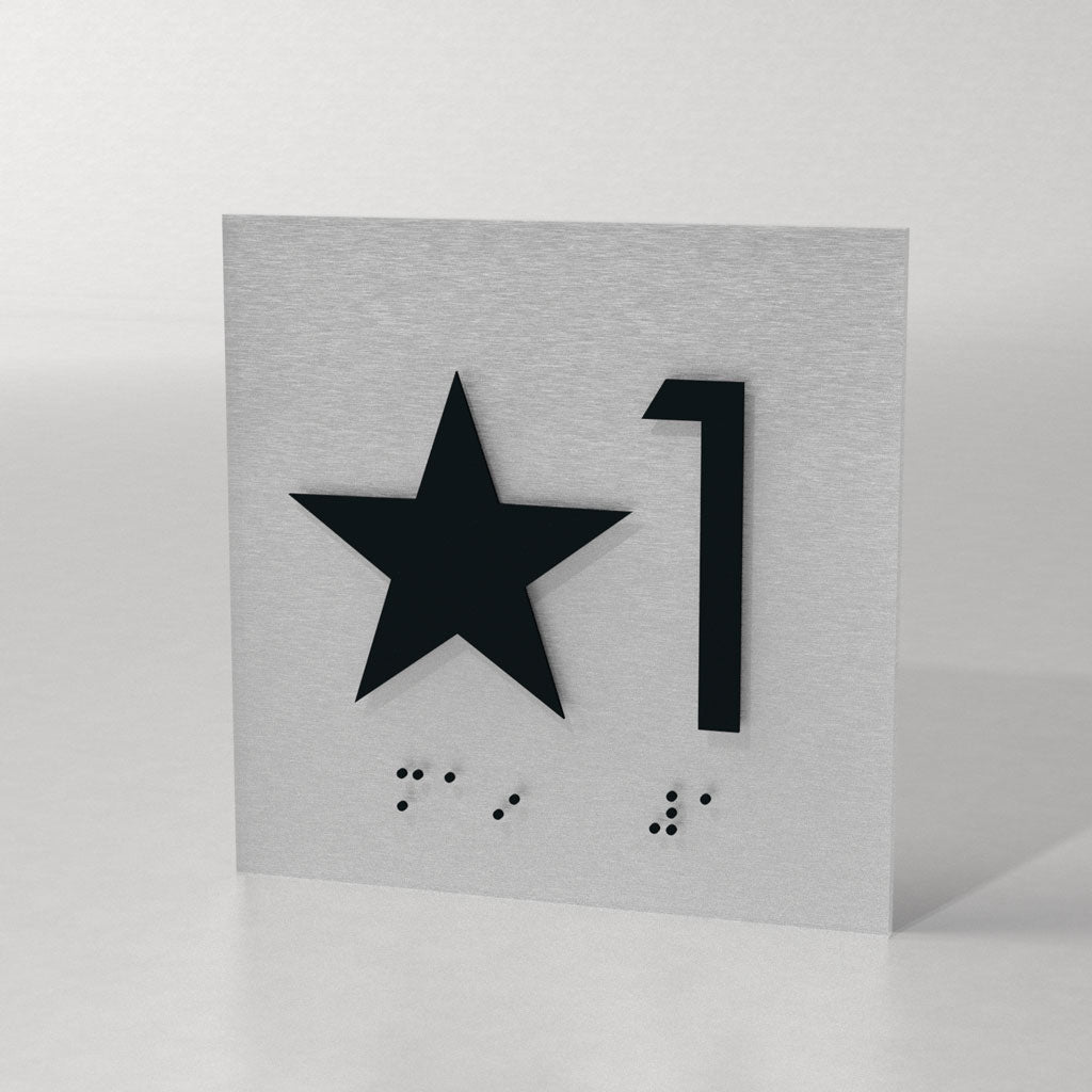 Elevator Floor Number Sign, Customizable, ADA, 4″ x 4″, Brushed Aluminum Look