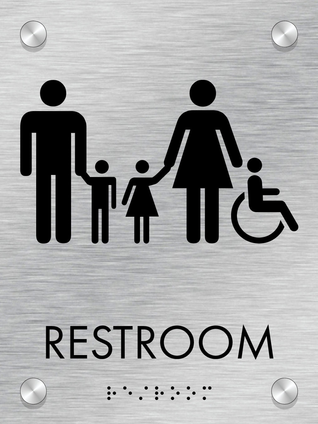 Restroom ID A, Customizable 1 Line 6″ x 8″ ADA Restroom Sign with Standoff Caps and Brushed Aluminum Look, Ottie Series