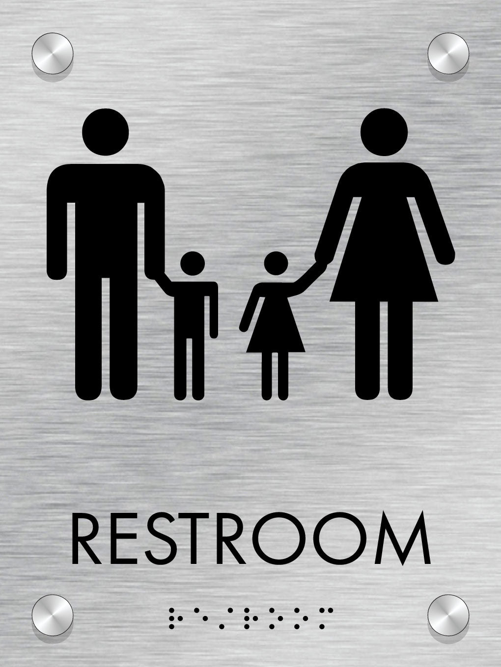 Restroom ID A, Customizable 1 Line 6″ x 8″ ADA Restroom Sign with Standoff Caps and Brushed Aluminum Look, Ottie Series