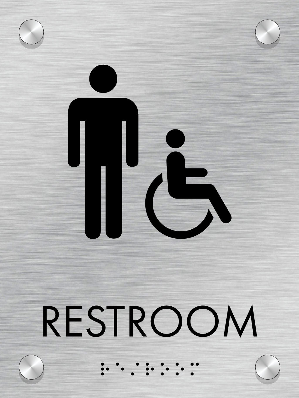 Restroom ID A, Customizable 1 Line 6″ x 8″ ADA Restroom Sign with Standoff Caps and Brushed Aluminum Look, Ottie Series