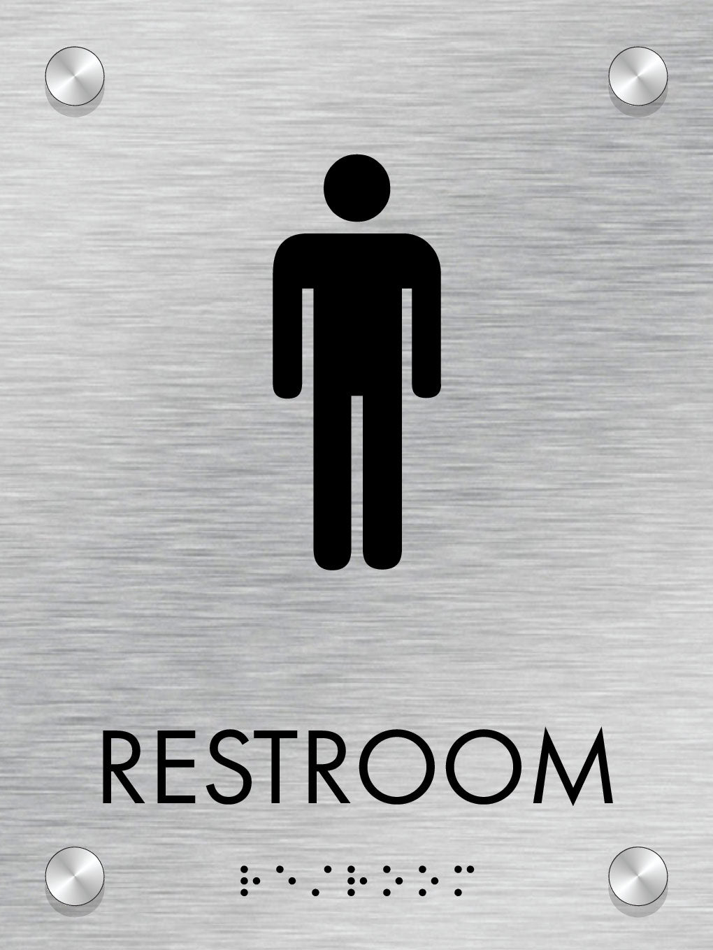 Restroom ID A, Customizable 1 Line 6″ x 8″ ADA Restroom Sign with Standoff Caps and Brushed Aluminum Look, Ottie Series