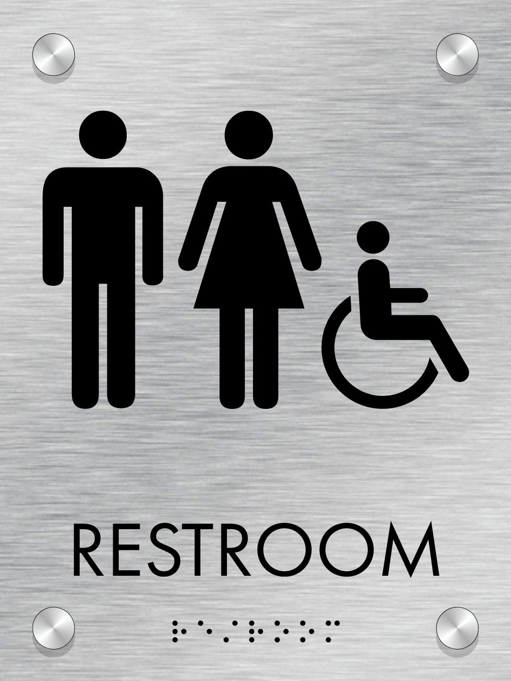 Restroom ID A, Customizable 1 Line 6″ x 8″ ADA Restroom Sign with Standoff Caps and Brushed Aluminum Look, Ottie Series