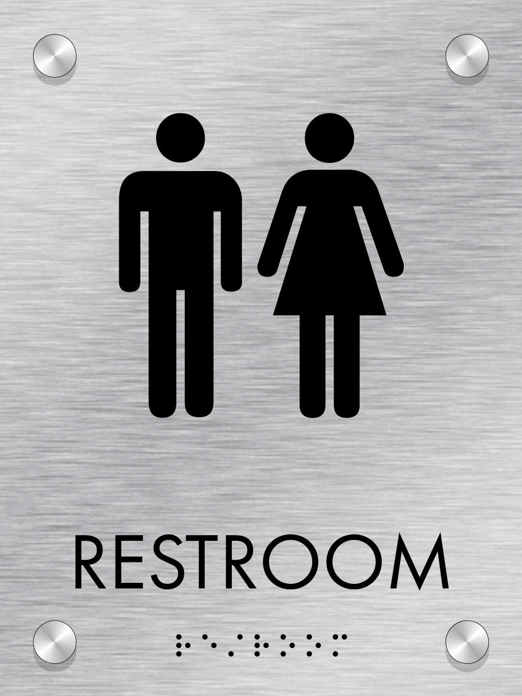 Restroom ID A, Customizable 1 Line 6″ x 8″ ADA Restroom Sign with Standoff Caps and Brushed Aluminum Look, Ottie Series