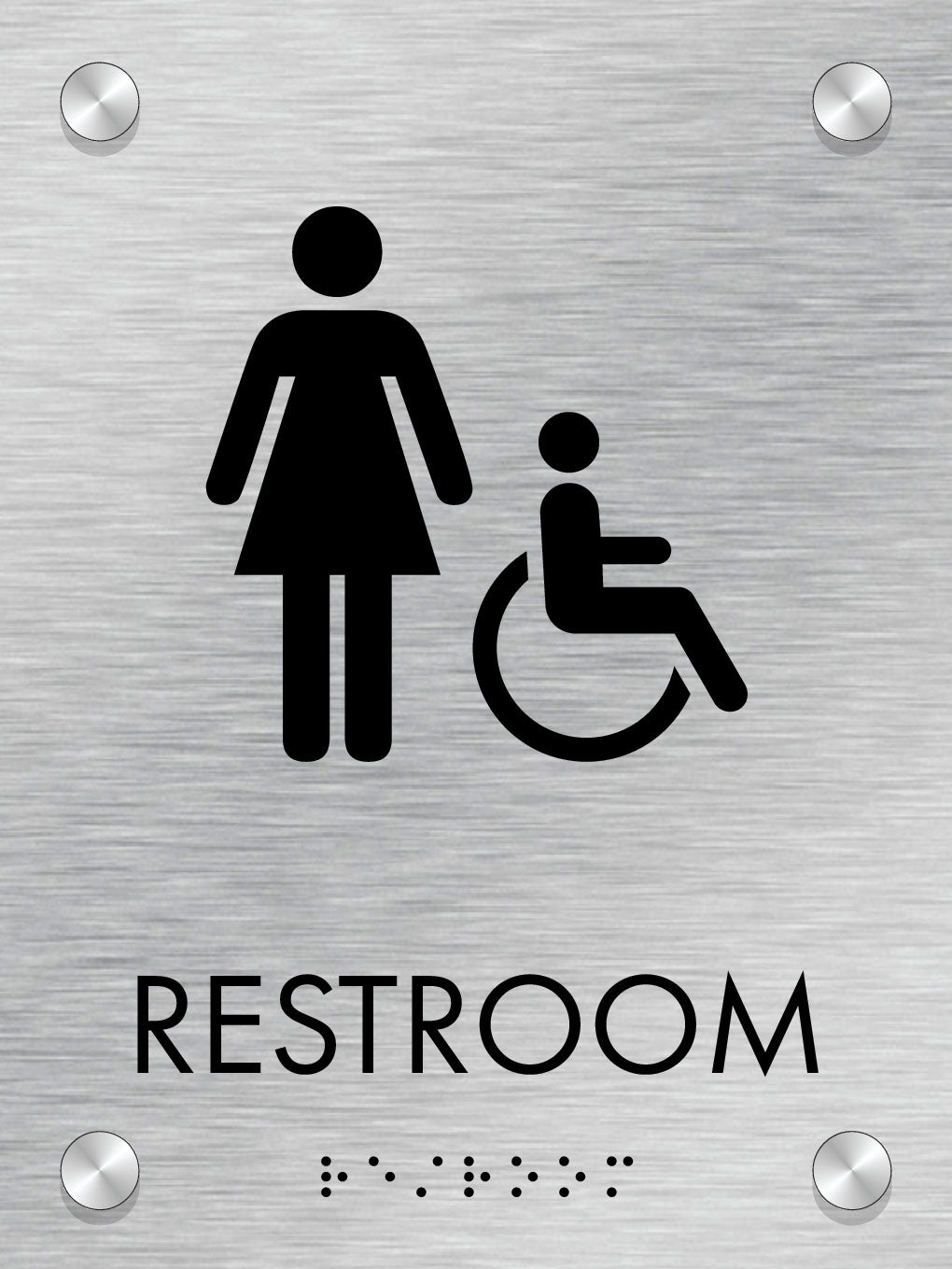 Restroom ID A, Customizable 1 Line 6″ x 8″ ADA Restroom Sign with Standoff Caps and Brushed Aluminum Look, Ottie Series