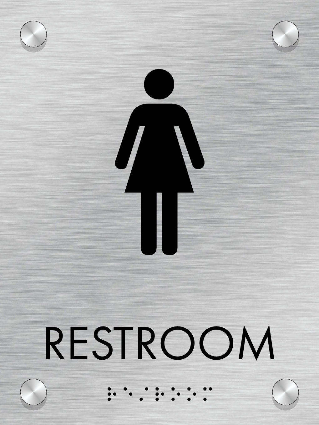 Restroom ID A, Customizable 1 Line 6″ x 8″ ADA Restroom Sign with Standoff Caps and Brushed Aluminum Look, Ottie Series