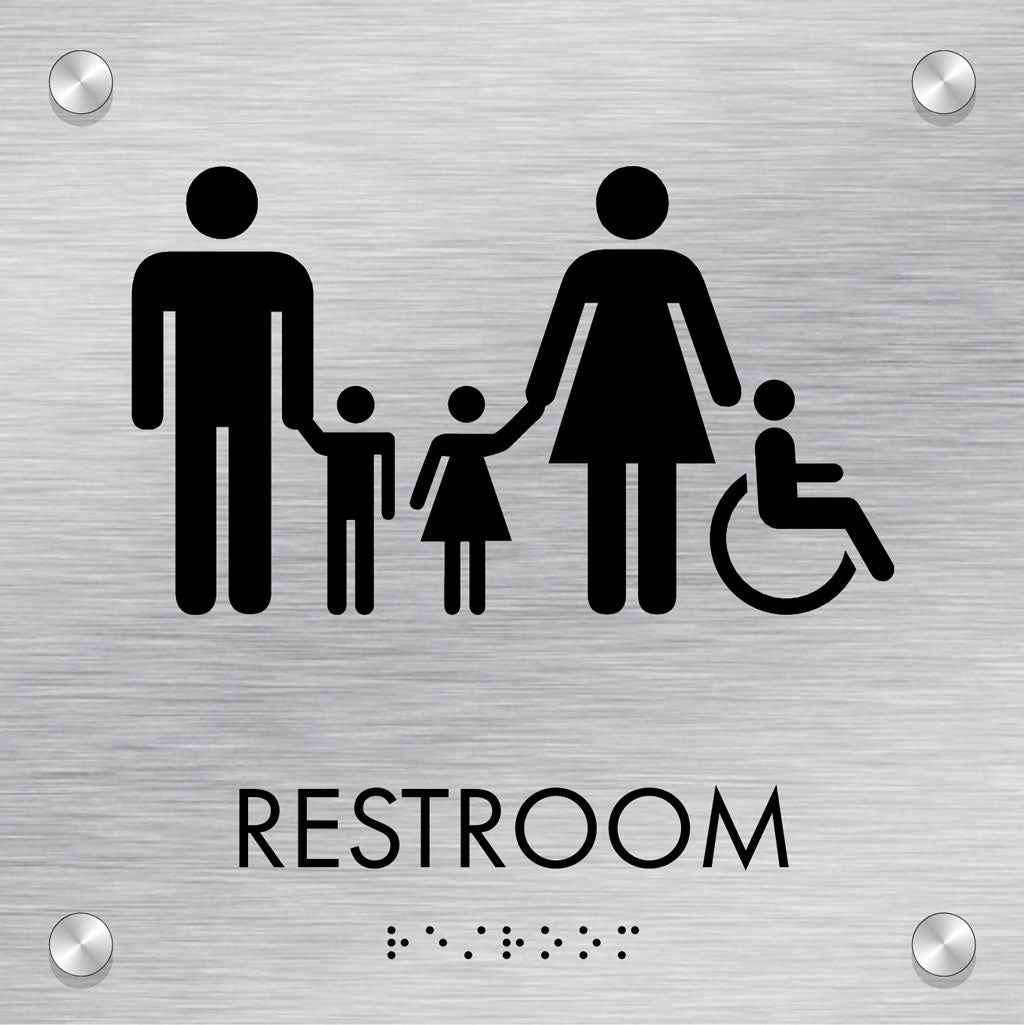 Restroom ID B, Customizable 1 Line, ADA, 8″ x 8″, Standoff Caps and Brushed Aluminum Look, Ottie Series