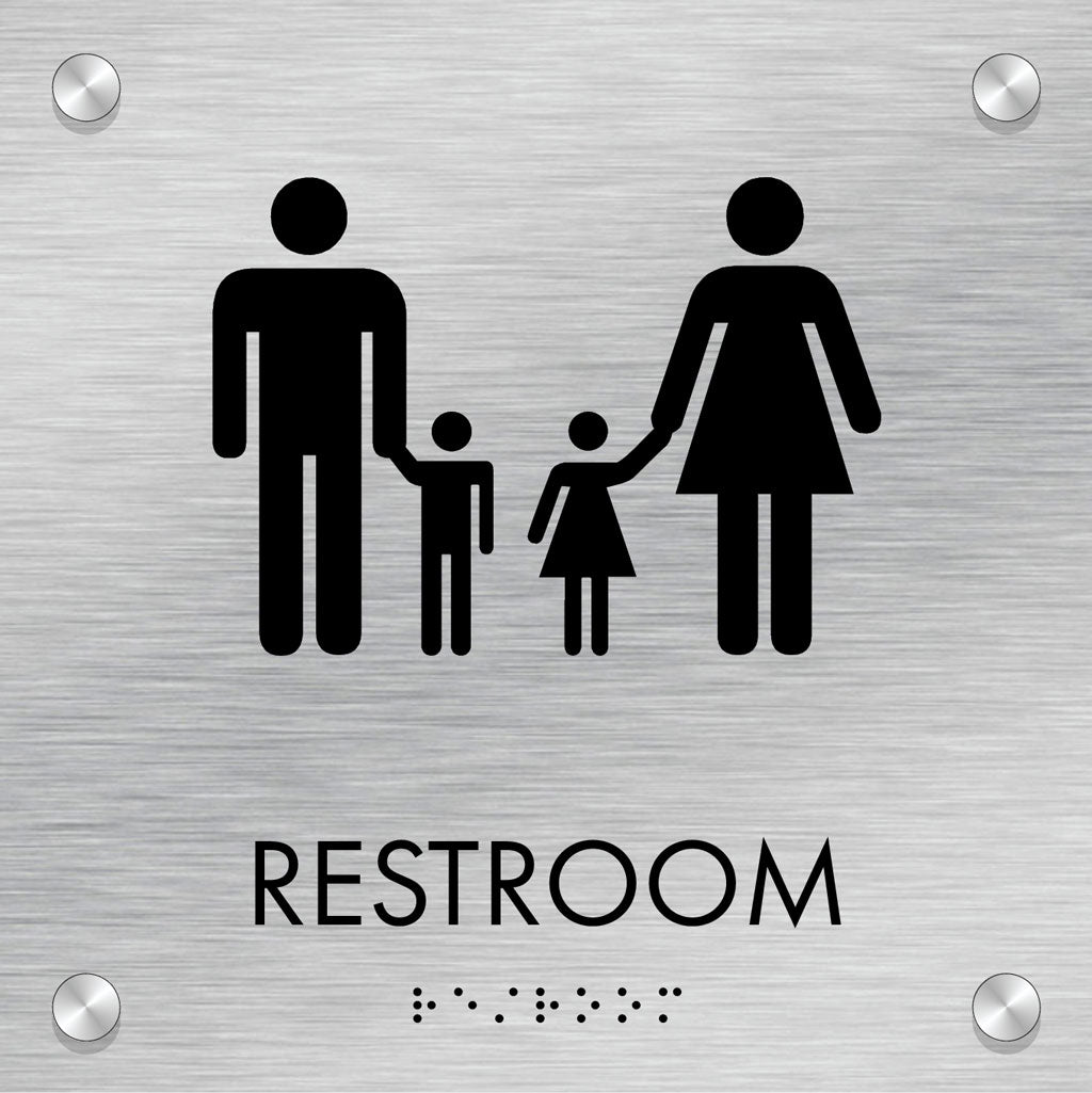 Restroom ID B, Customizable 1 Line, ADA, 8″ x 8″, Standoff Caps and Brushed Aluminum Look, Ottie Series