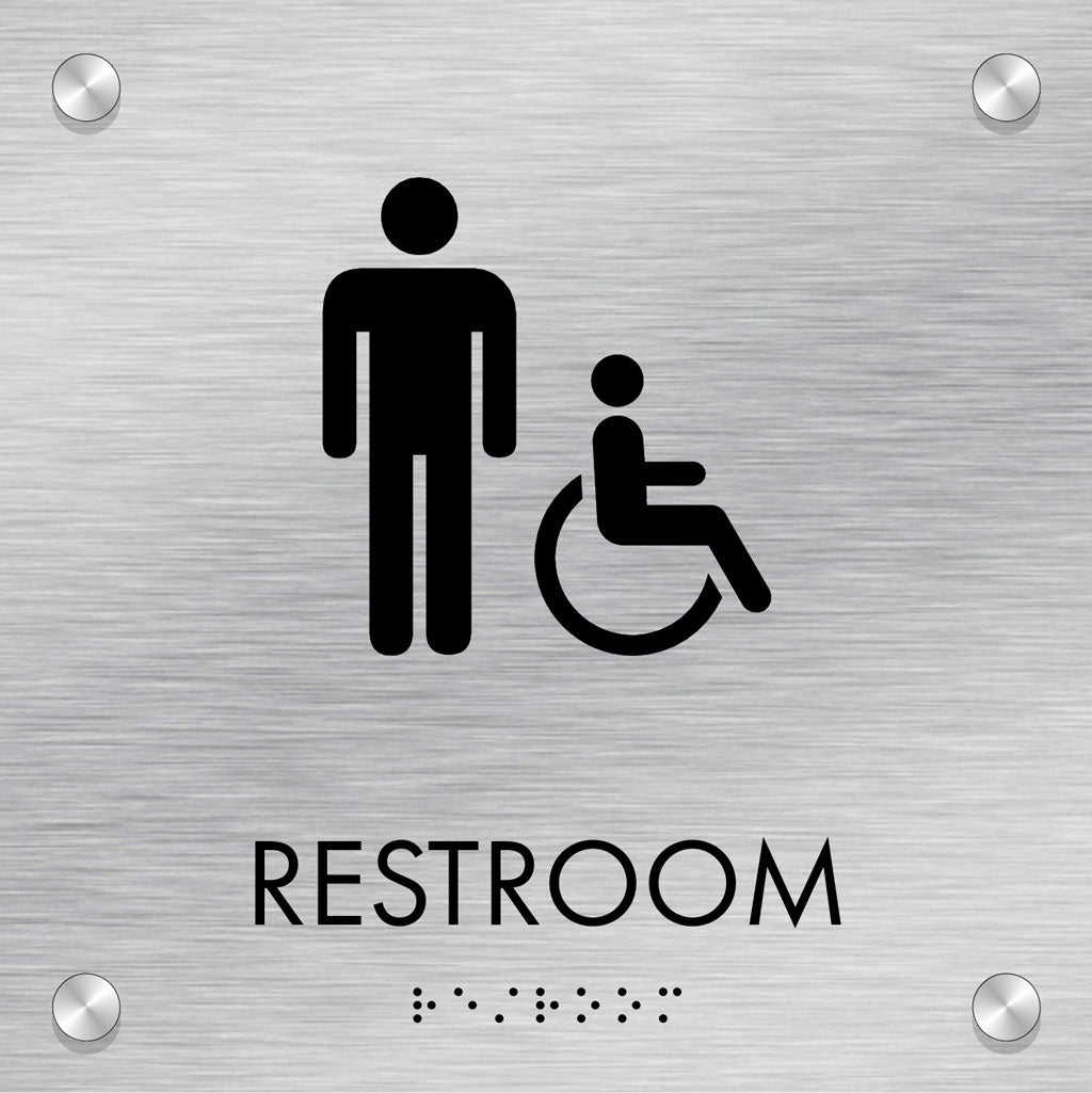 Restroom ID B, Customizable 1 Line, ADA, 8″ x 8″, Standoff Caps and Brushed Aluminum Look, Ottie Series