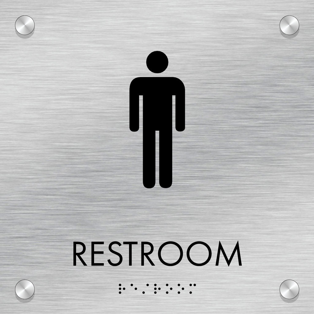 Restroom ID B, Customizable 1 Line, ADA, 8″ x 8″, Standoff Caps and Brushed Aluminum Look, Ottie Series