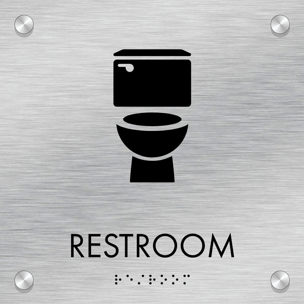 Restroom ID B, Customizable 1 Line, ADA, 8″ x 8″, Standoff Caps and Brushed Aluminum Look, Ottie Series