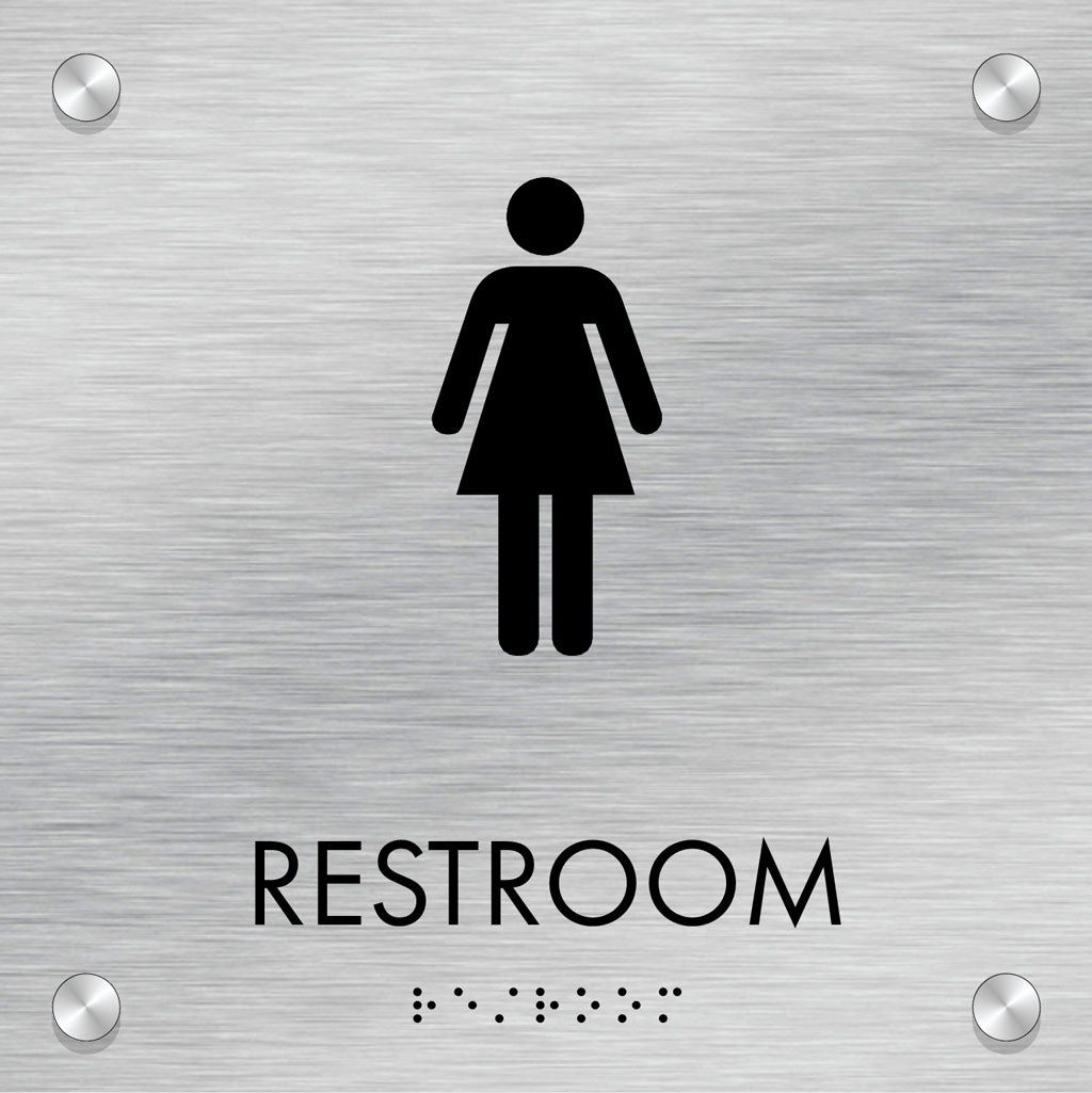 Restroom ID B, Customizable 1 Line, ADA, 8″ x 8″, Standoff Caps and Brushed Aluminum Look, Ottie Series