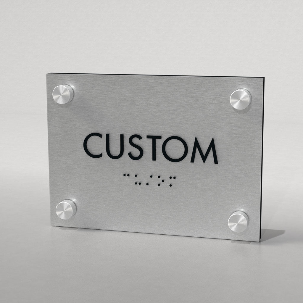 Room ID A, Customizable 1 Line 6″ x 4″ ADA Sign with Brushed Aluminum Look and Standoff Caps, Ottie Series