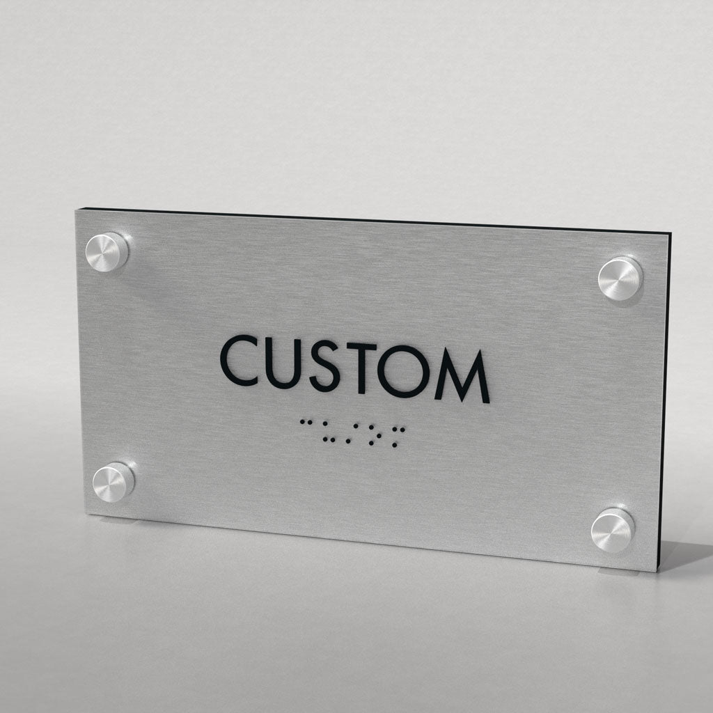 Room ID B, Customizable 1 Line, ADA, 8″ x 4″, Brushed Aluminum Look and Standoff Caps, Ottie Series