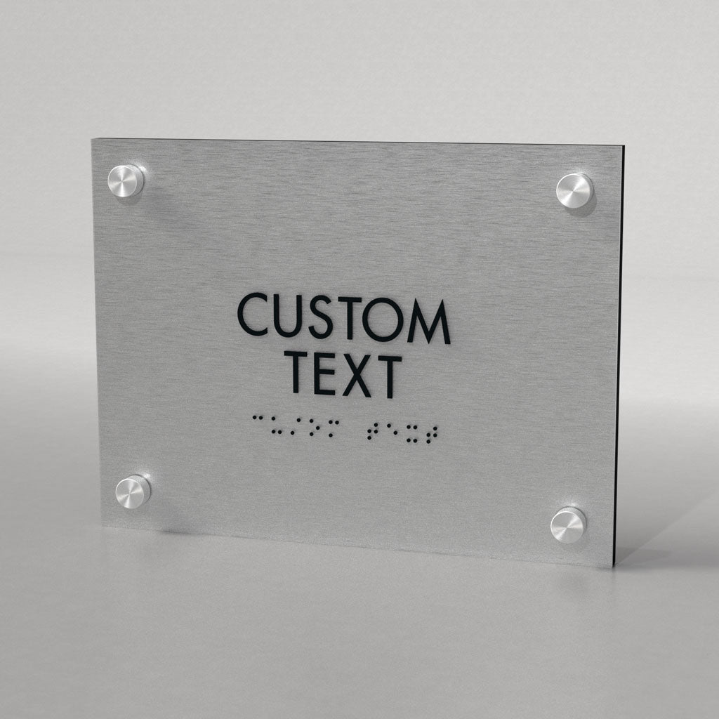 Room ID C, Customizable 3 Line Text Sign, 6″ x 8″, Brushed Aluminum Look Acrylic, Standoff Caps, Ottie Series