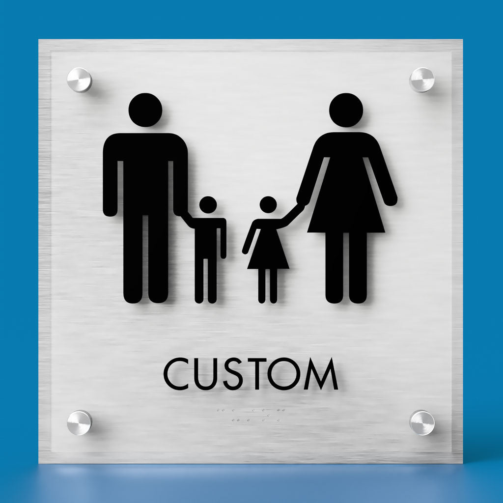 Restroom ID B Sign, Customizable 1 Line Text, 8.5″ x 8.5″, ADA, Frosted Non-Glare Acrylic, Stainless Steel Standoff Caps and Brushed Aluminum Look, Winnifred Series 