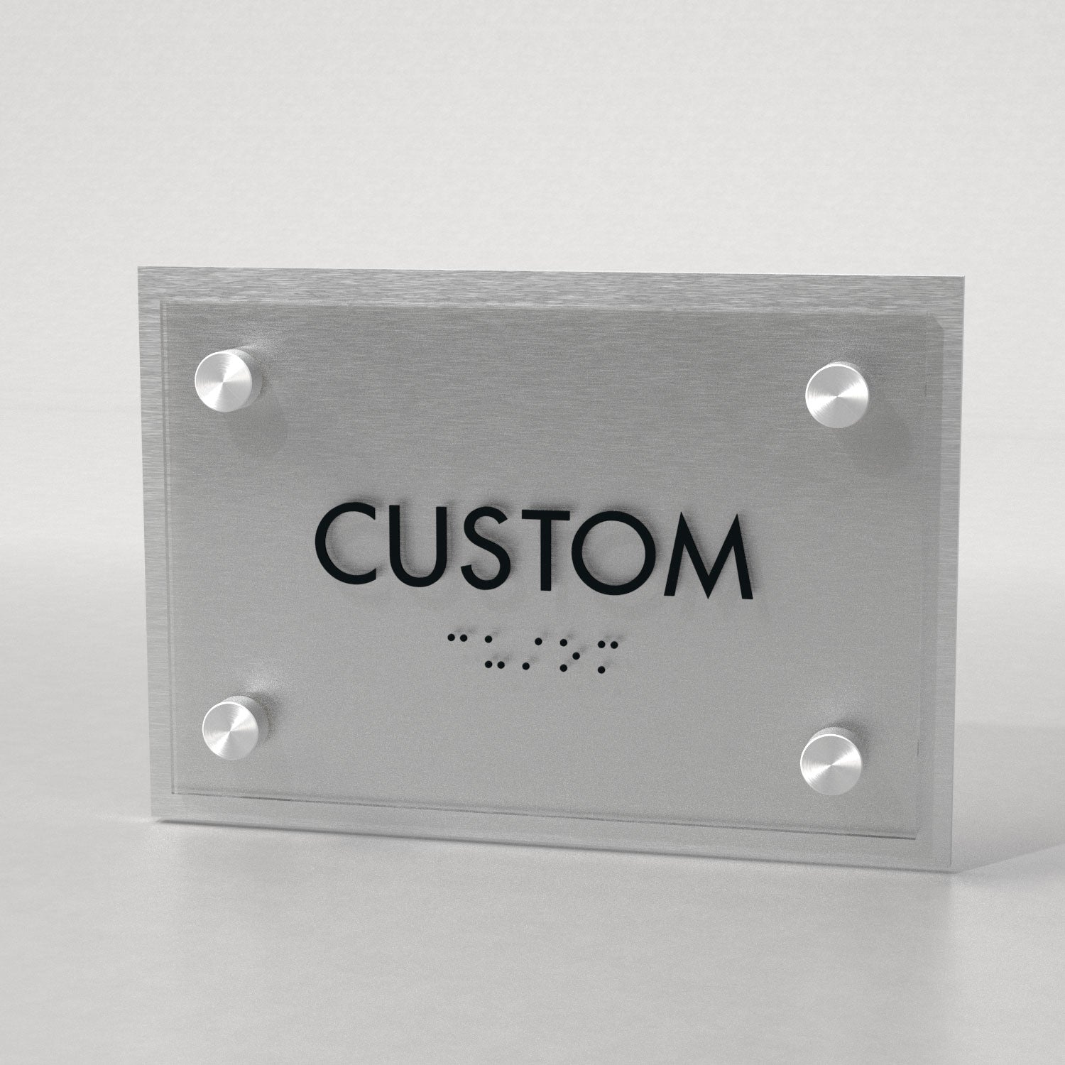 Room ID A Sign, Customizable 1 Line Text, 4.5″ x 6.5″, ADA, Non-Glare Acrylic, Stainless Steel Standoff Caps and Brushed Aluminum Look, Winnifred Series 