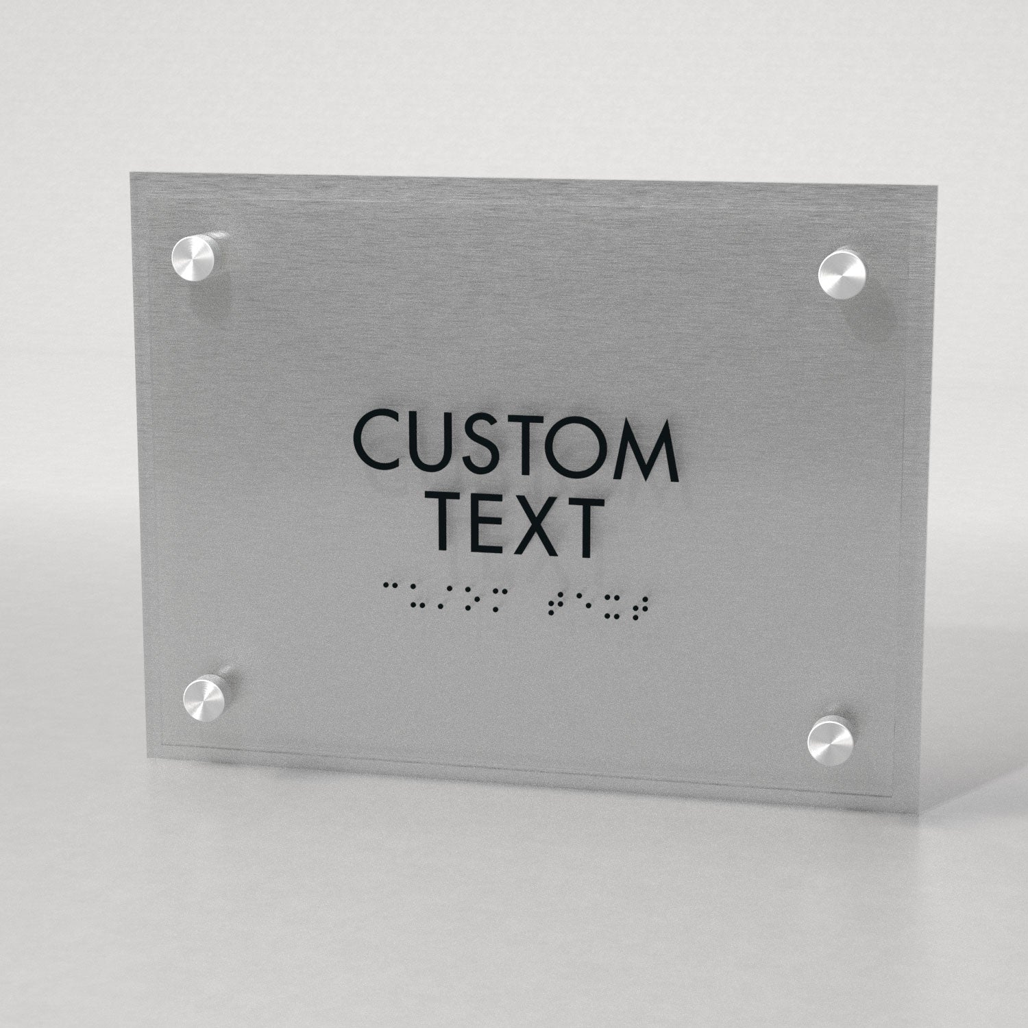 Room ID C, Custom 3 Line Text, 6.5″ x 8.5″, ADA, Crystal Non-Glare Acrylic, Stainless Steel Standoff Caps and Brushed Aluminum Look, Winnifred Series