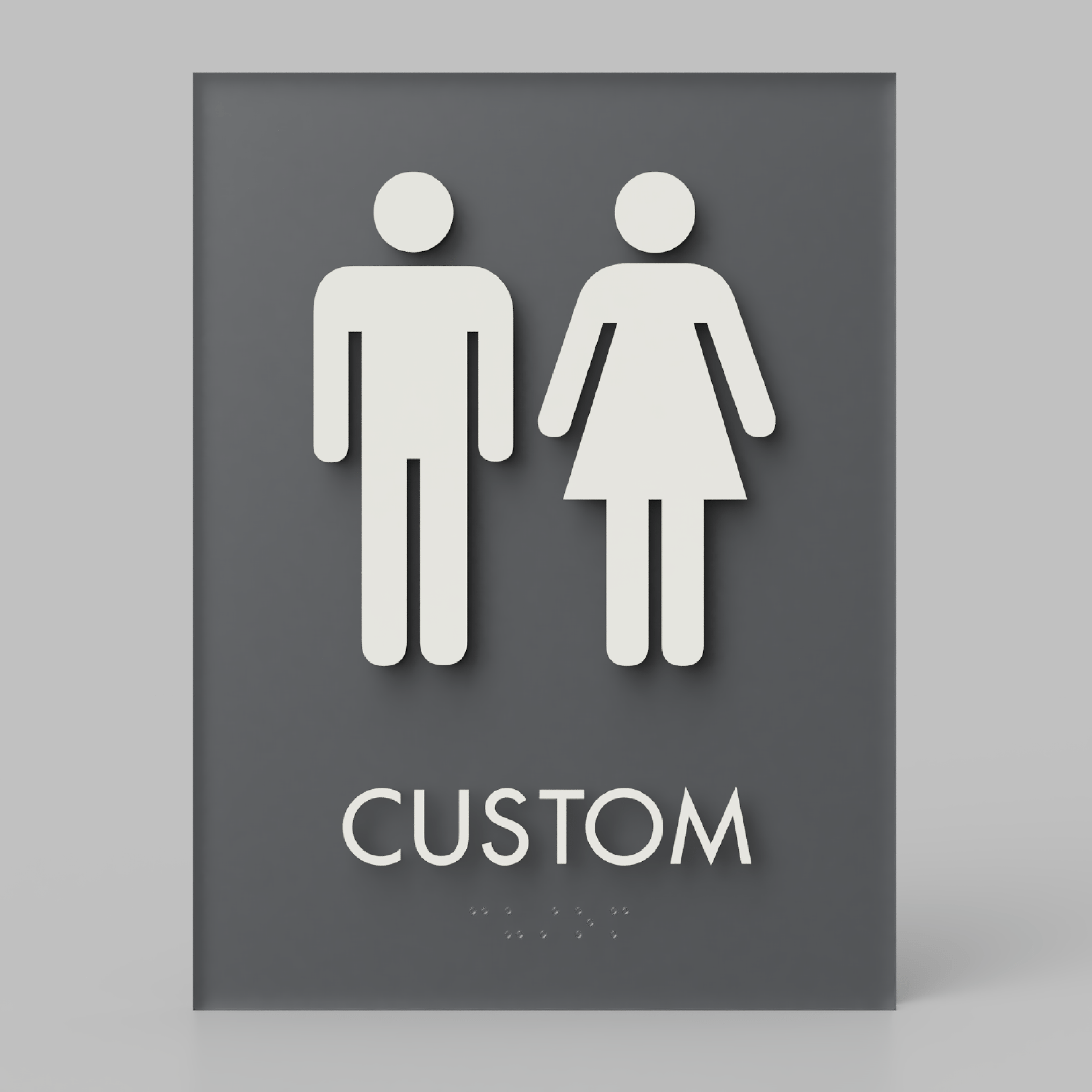 Harper Laine Shop Tier 1 - Acrylic Cool Gray / 1/4" / Unisex Restroom ID A, Customizable 1 Line Text, 6″ x 8″, ADA, Reese Series