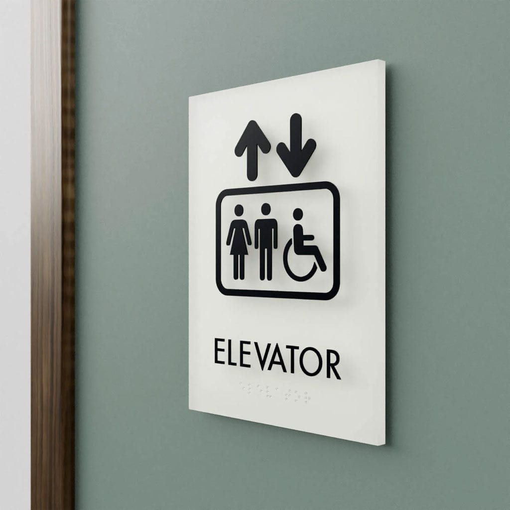 Harper Laine Shop Tier 1 - Acrylic Elevator 1/8" Thick Sign with handicap symbol Sign, 6″ x 8″, ADA, Reese Series 